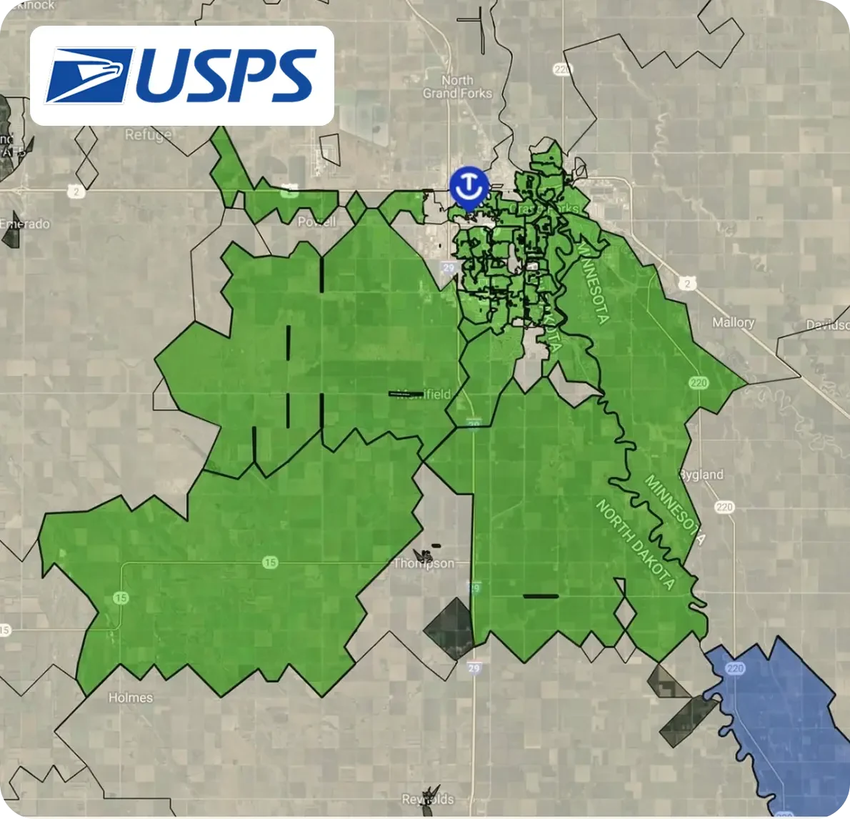 Faces of Grand Forks distribution map from the market presentation
