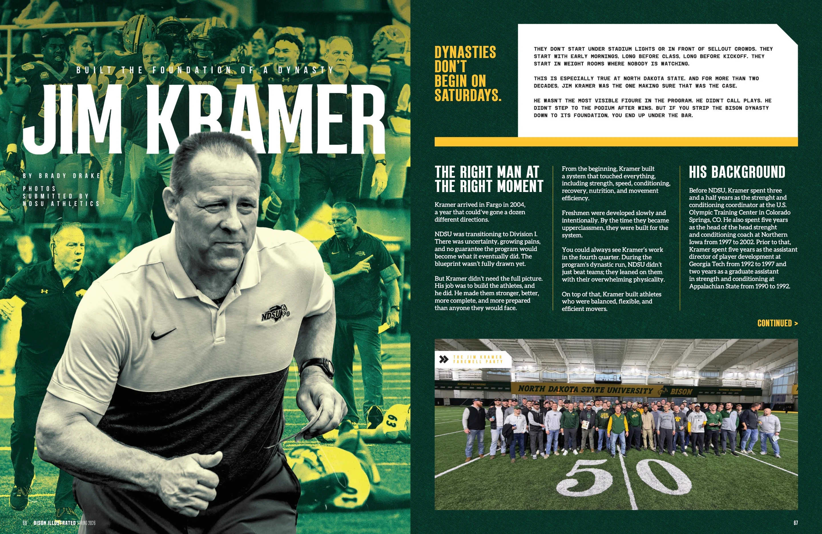 Jim Kramer — Building the Foundation of a Dynasty. Bison Illustrated 2026; original photography, page design and credits.