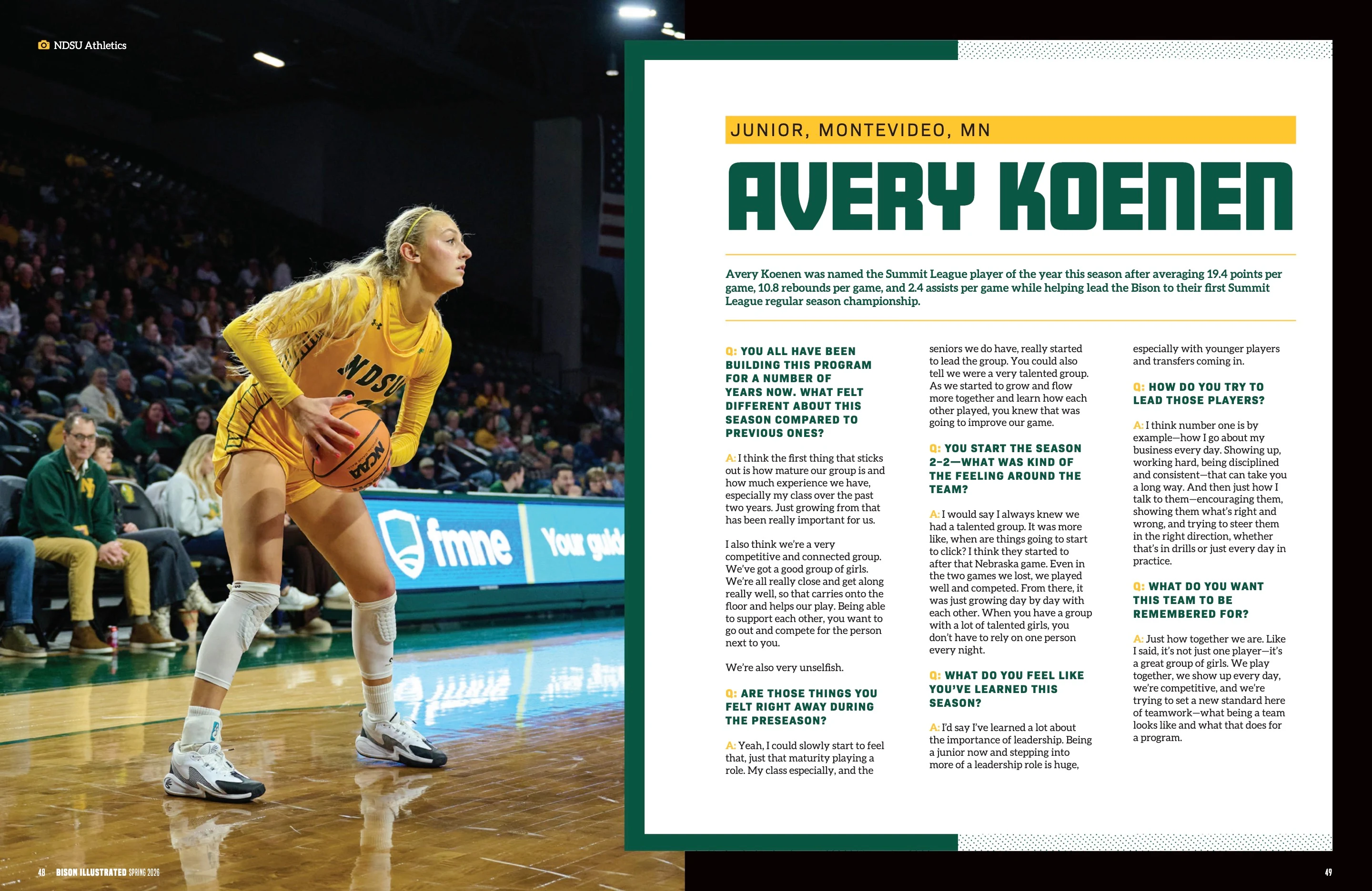 Avery Koenen. Bison Illustrated Spring 2026; original photography, page design and credits.