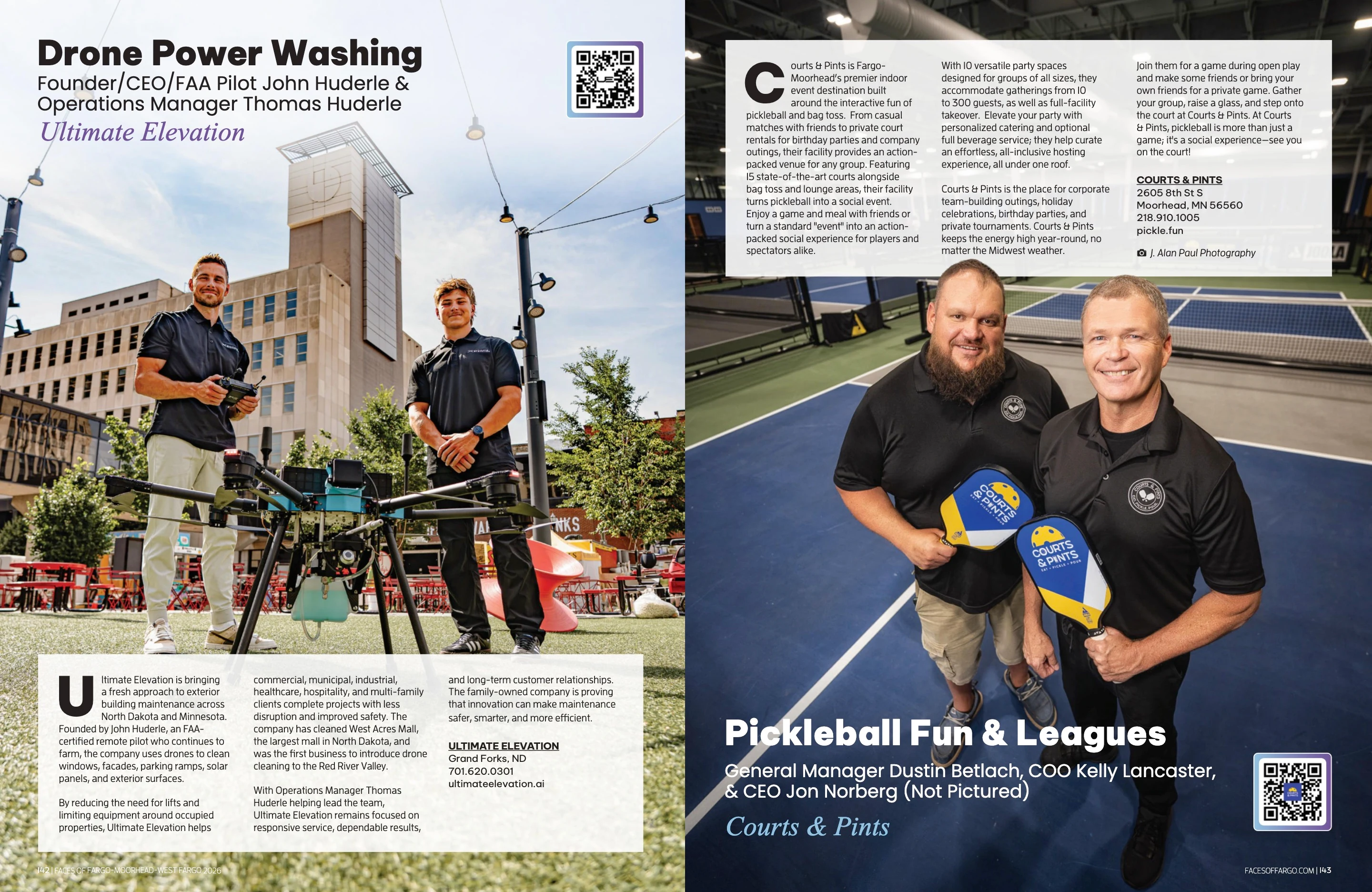 Ultimate Elevation & Courts & Pints. Faces of Fargo-Moorhead-West Fargo 2026; original photography, page design and credits.