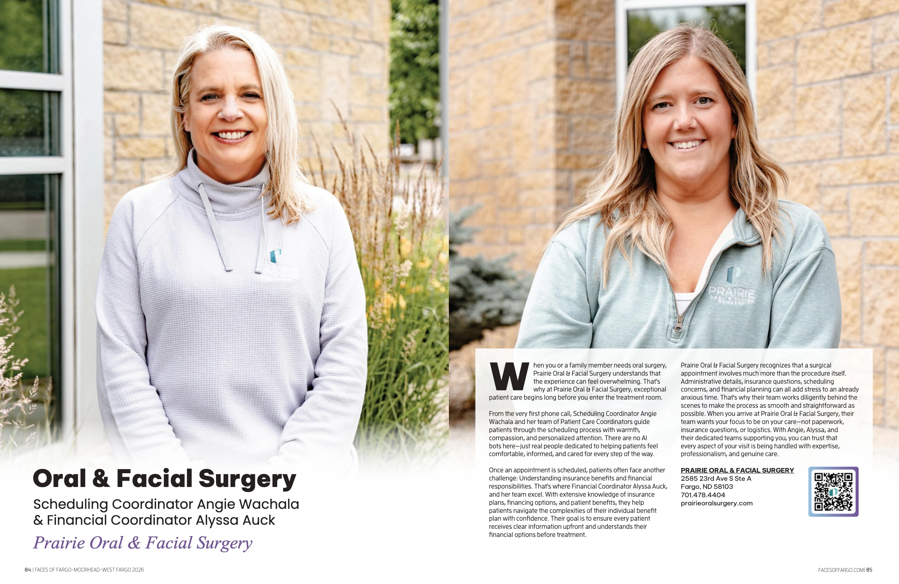 Prairie Oral & Facial Surgery. Faces of Fargo-Moorhead-West Fargo 2026; original photography, page design and credits.