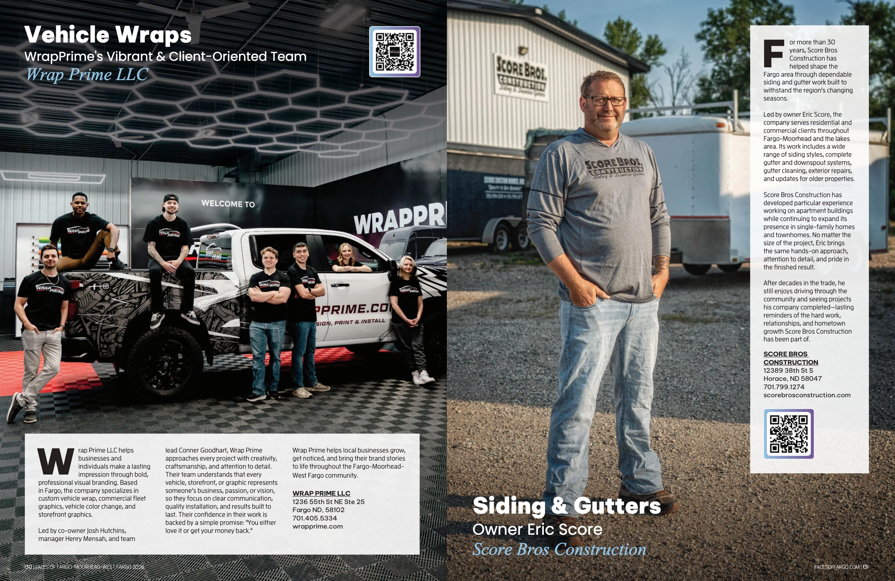 Wrap Prime & Score Bros Construction. Faces of Fargo-Moorhead-West Fargo 2026; original photography, page design and credits.