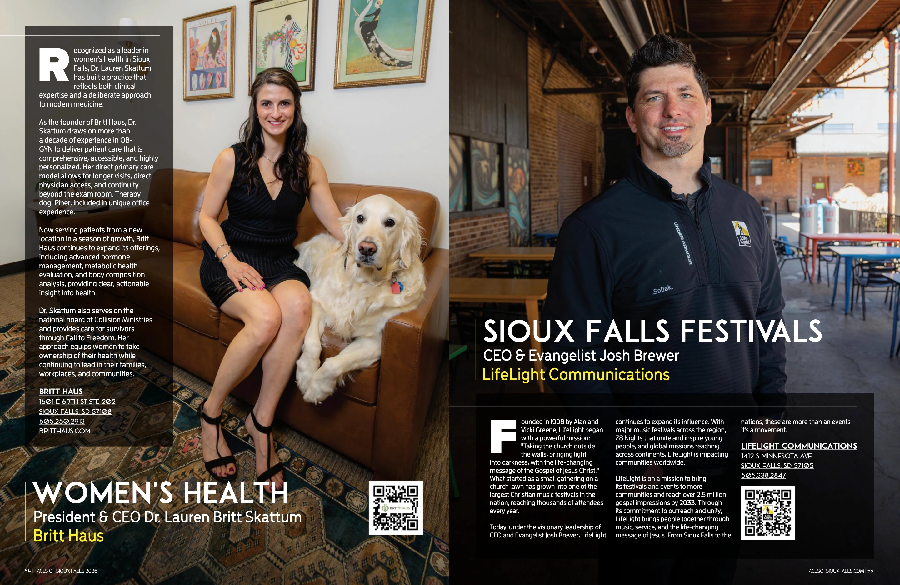 Britt Haus & LifeLight Communications. Faces of Sioux Falls 2026; original photography, page design and credits.