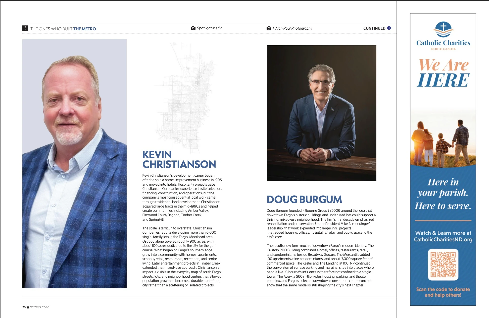 The Ones Who Built the Metro — Kevin Christianson & Doug Burgum. Fargo INC! October 2026; original photography, page design and credits.