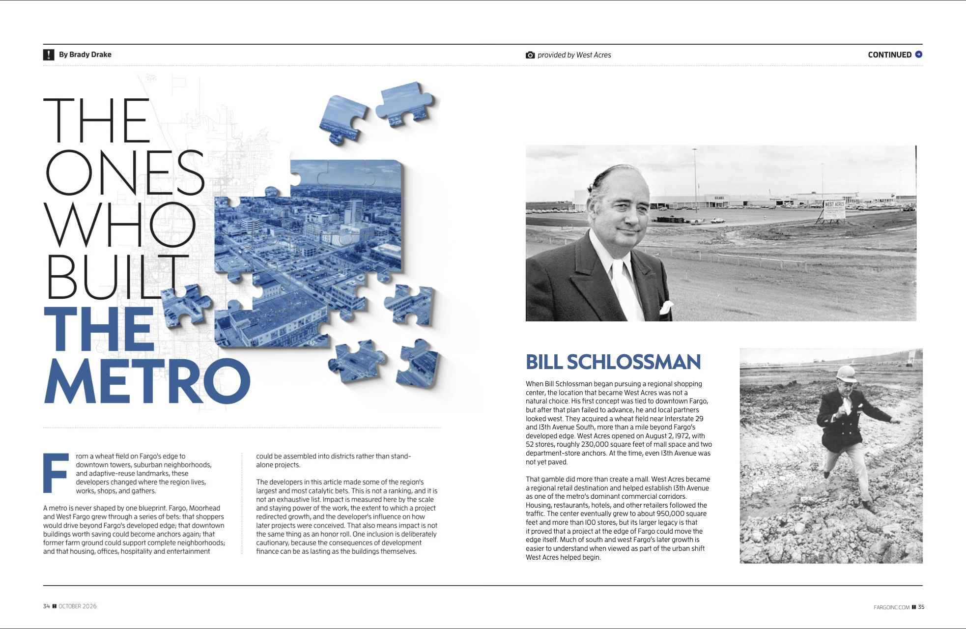 The Ones Who Built the Metro — Bill Schlossman. Fargo INC! October 2026; original photography, page design and credits.