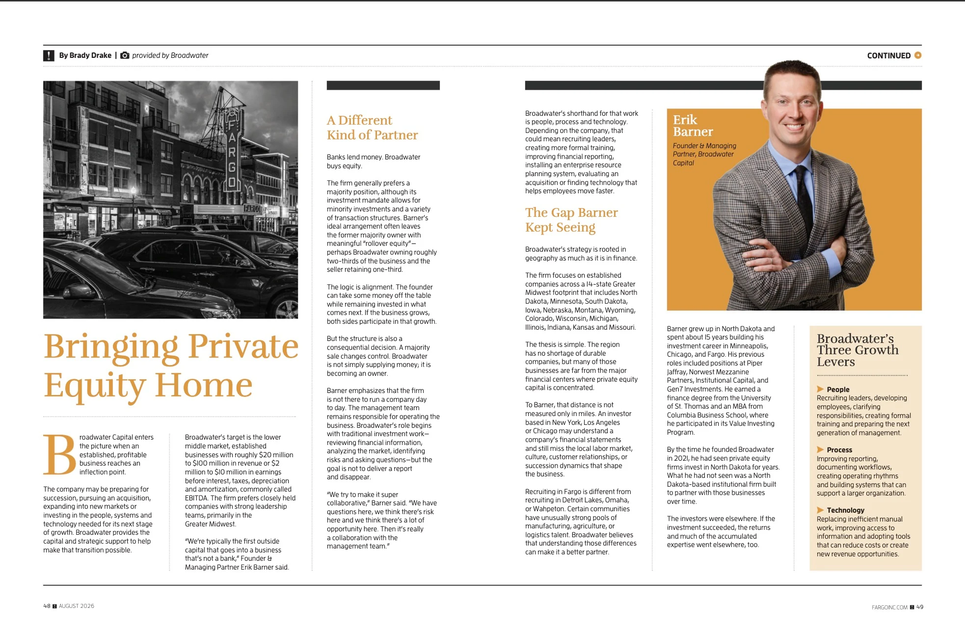 Bringing Private Equity Home. Fargo INC! August 2026; original photography, page design and credits.