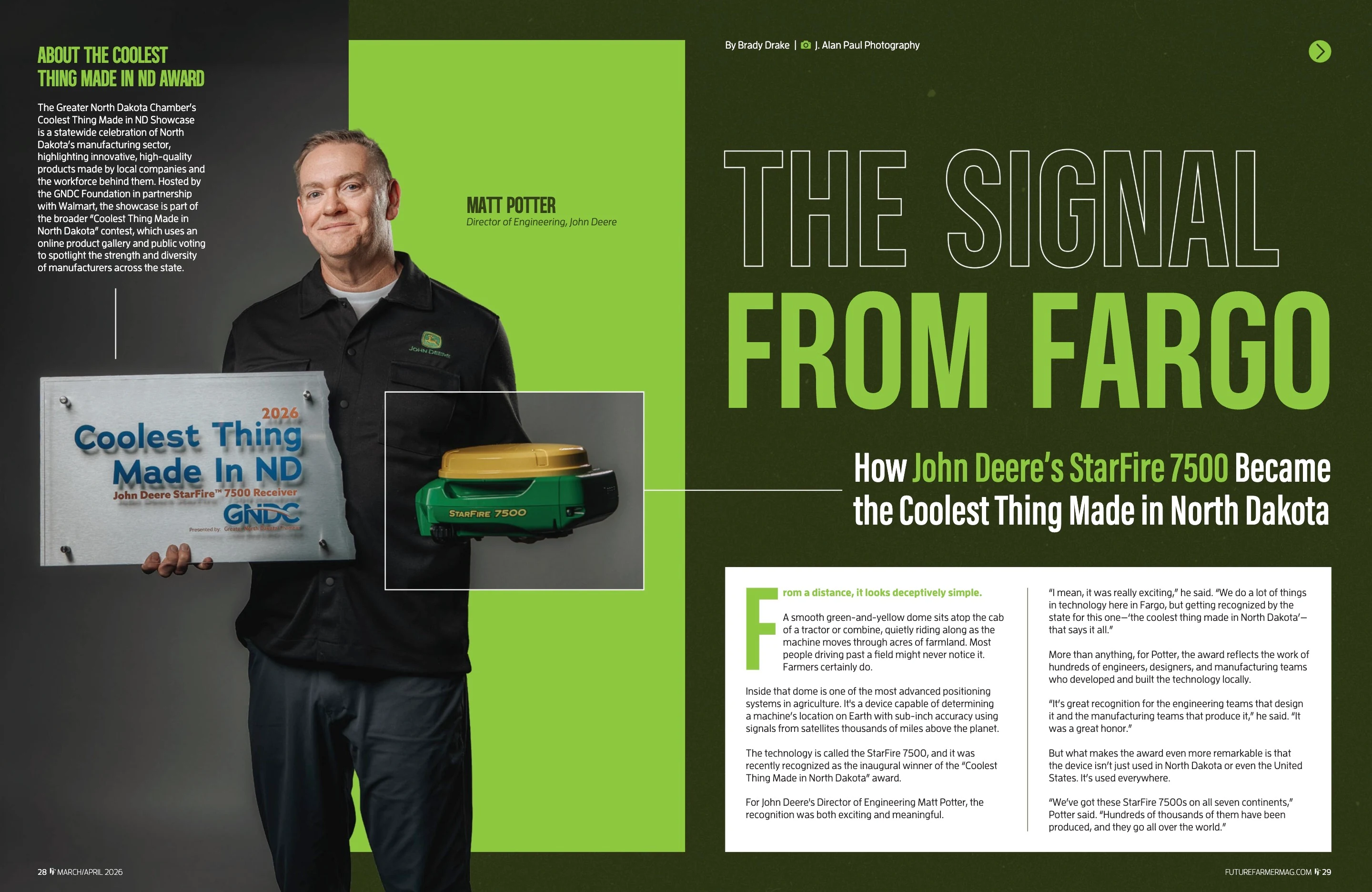 The Signal from Fargo. Future Farmer March / April 2026; original photography, page design and credits.