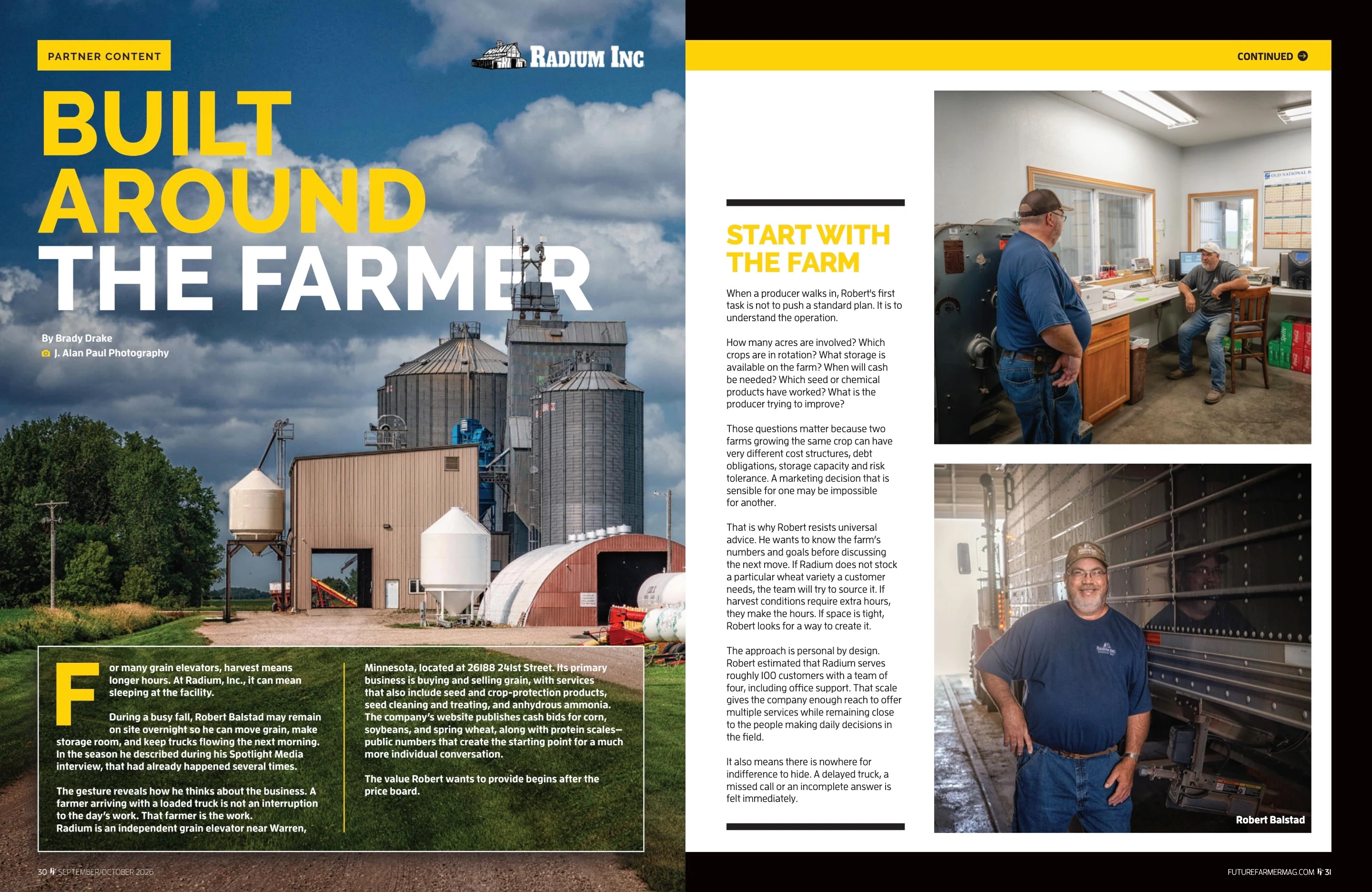 Radium — Built Around the Farmer. Future Farmer article layout; original photography, page design and credits.
