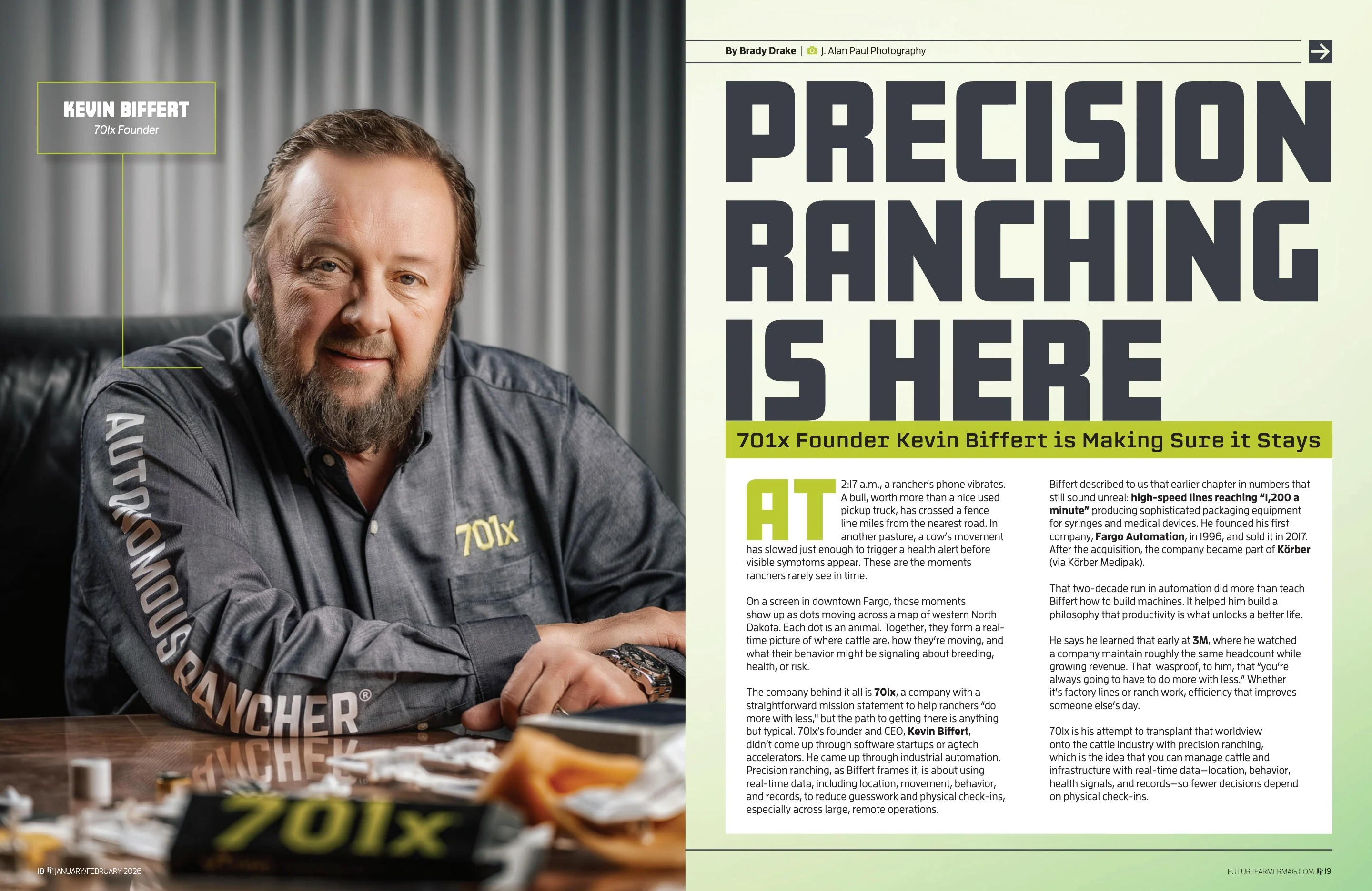 701x — Precision Ranching Is Here. Future Farmer January / February 2026; original photography, page design and credits.