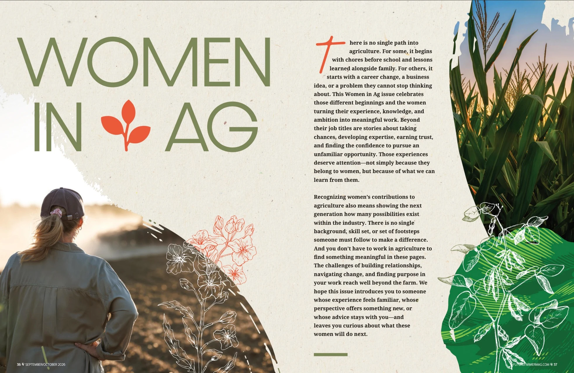 Women in Ag. Future Farmer September / October 2026; original photography, page design and credits.