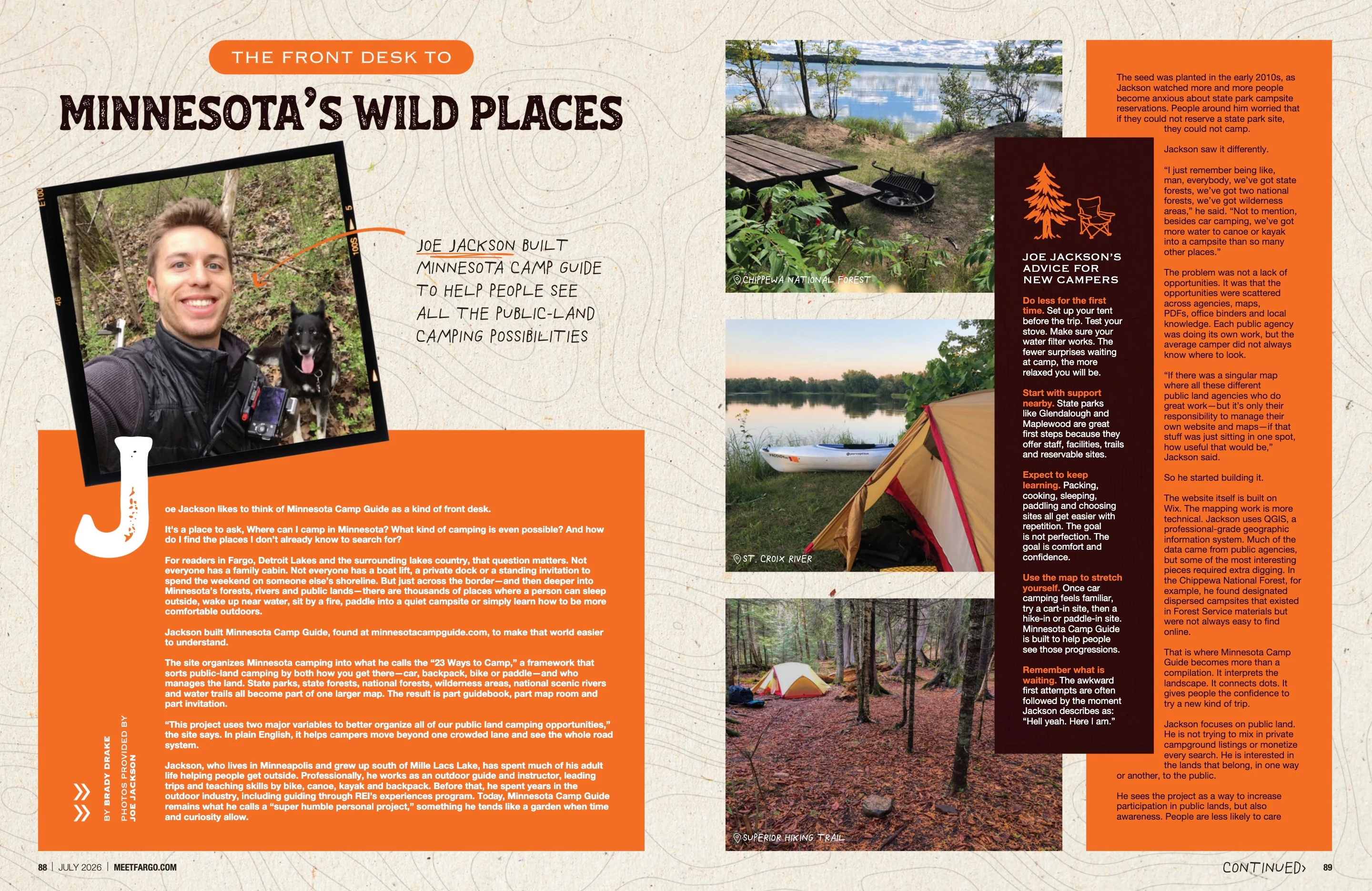Minnesota’s Wild Places. Meet Fargo July 2026; original photography, page design and credits.