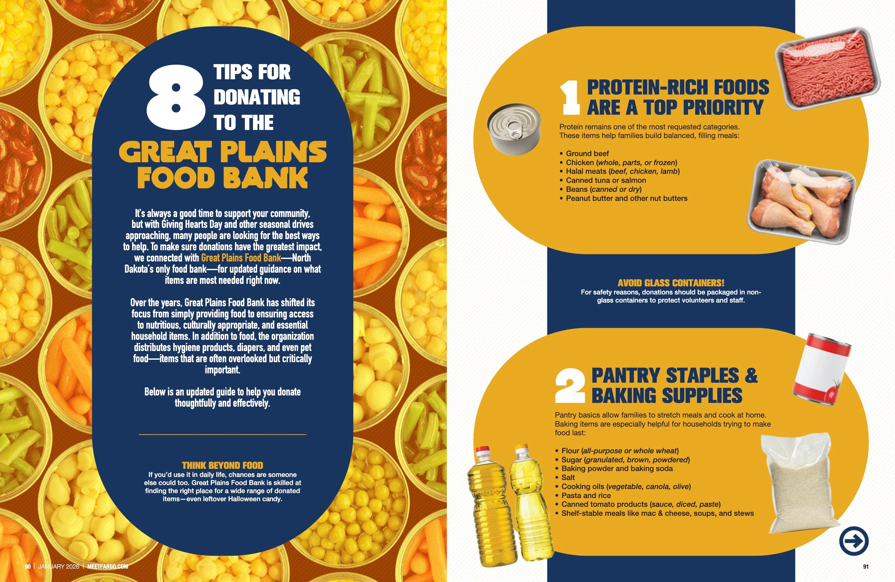 Great Plains Food Bank — Eight Donation Tips. Meet Fargo article layout; original photography, page design and credits.