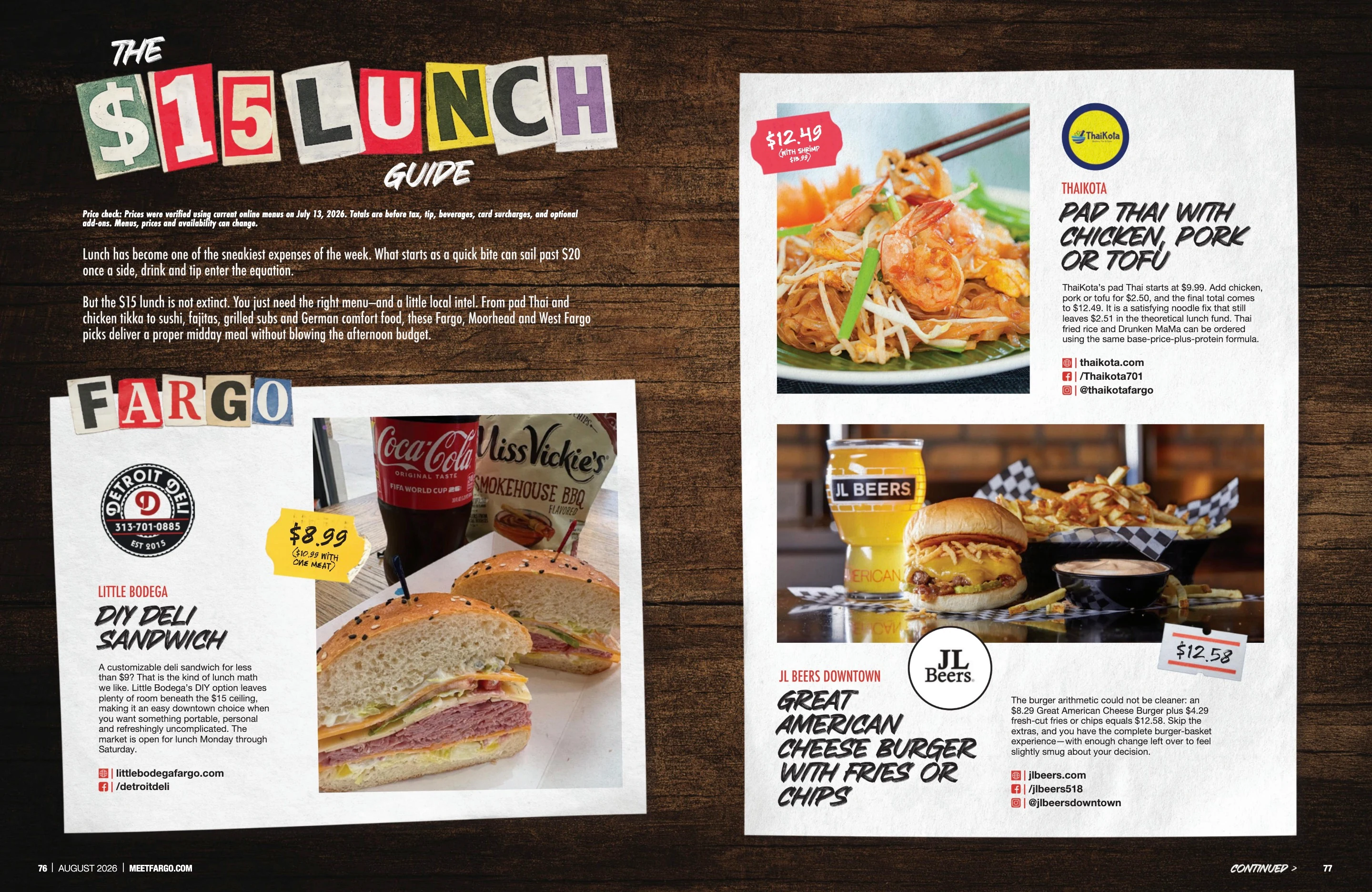 The $15 Lunch Guide. Meet Fargo August 2026; original photography, page design and credits.