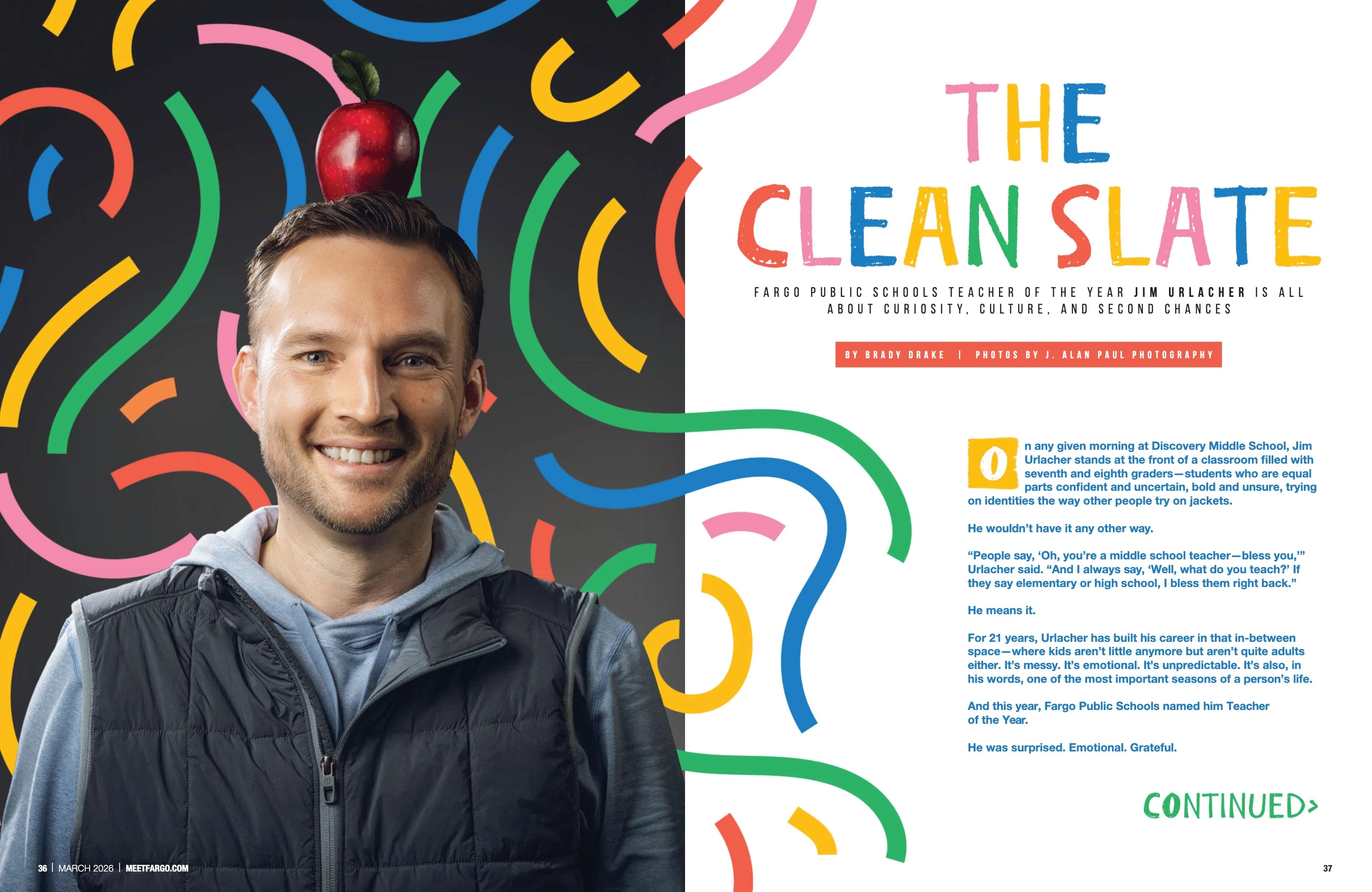 The Clean Slate — Jim Uhrlacher. Meet Fargo March 2026; original photography, page design and credits.