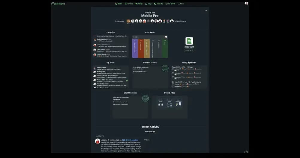 Client project board in Basecamp