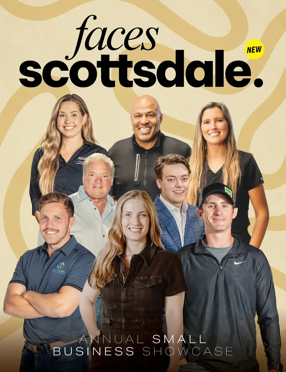 Faces of Scottsdale cover for the first edition: local business people on a cream background, marked New