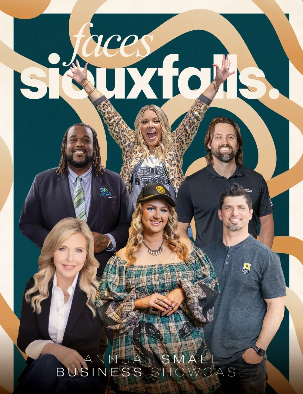 Faces of Sioux Falls cover, new masthead: local business people on teal
