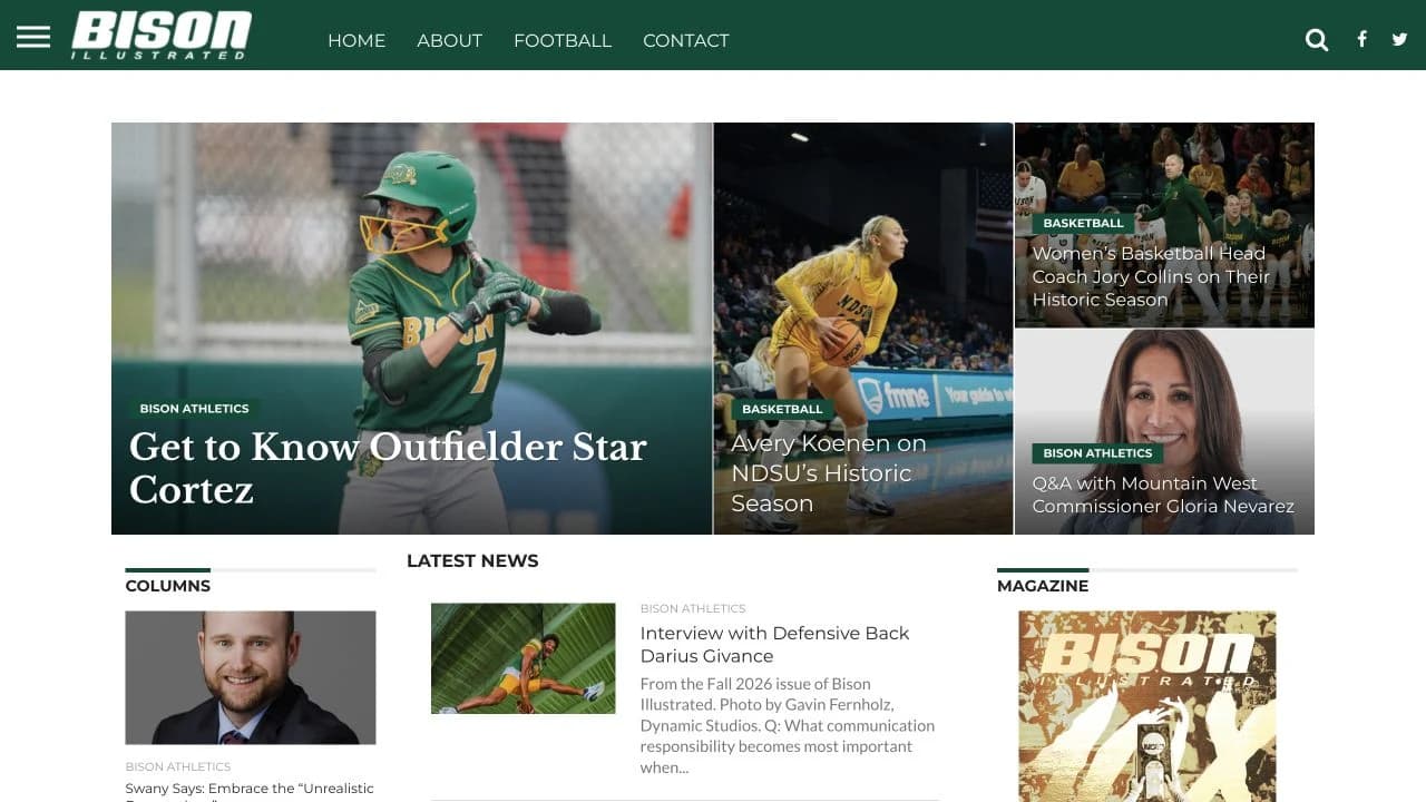 Bison Illustrated website screenshot showing real stories and publication branding