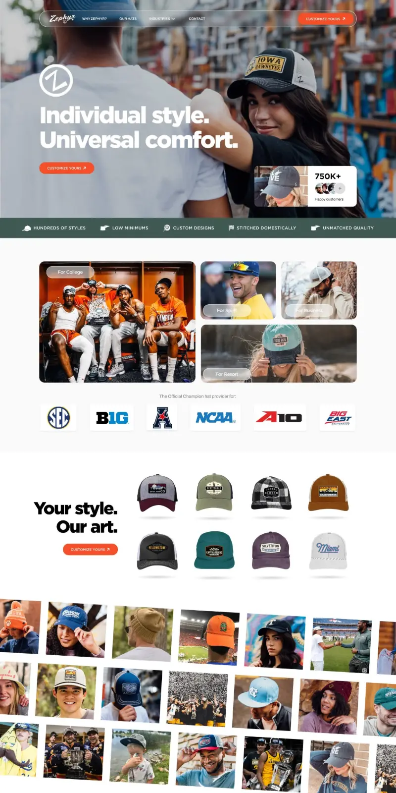Zephyr Hats website home page