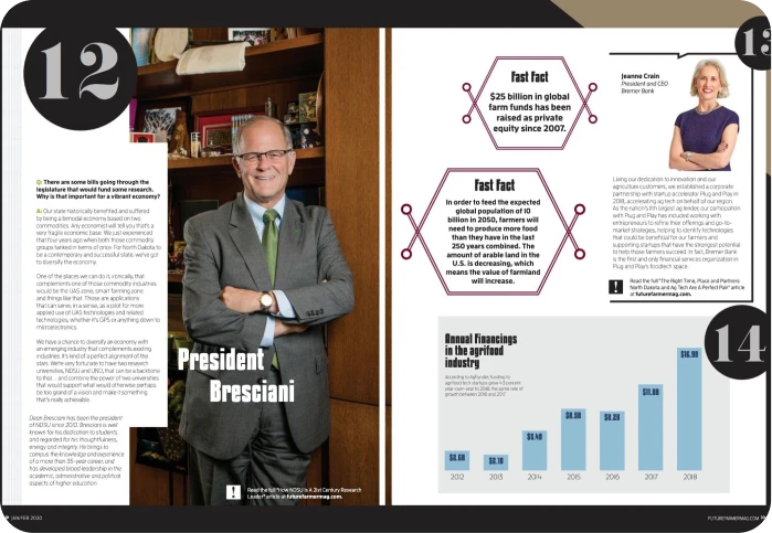 a man in a suit and tie standing next to a magazine