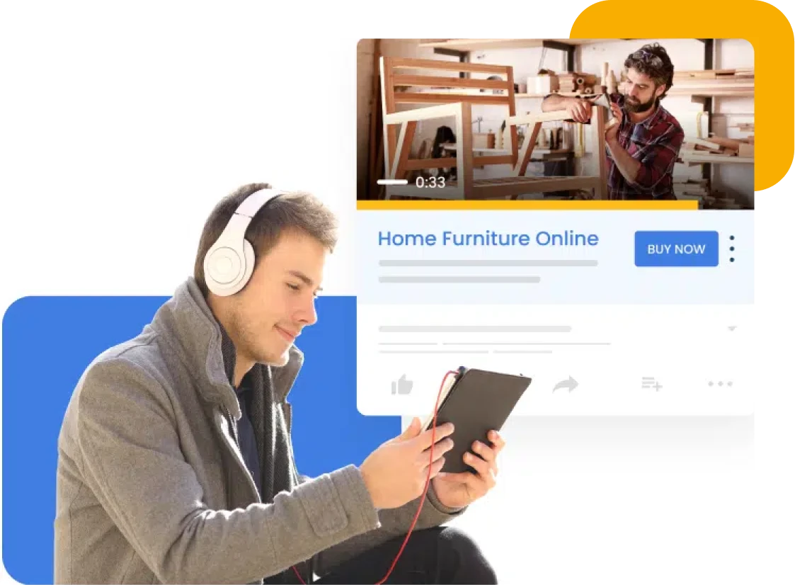 Ott/Ctv Streaming A Man Wearing Headphones And Holding A Tablet