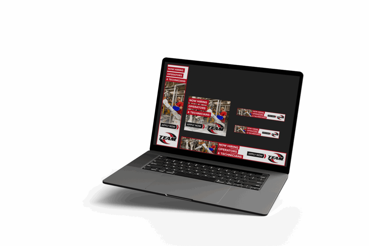 Laptop displaying promotional materials.