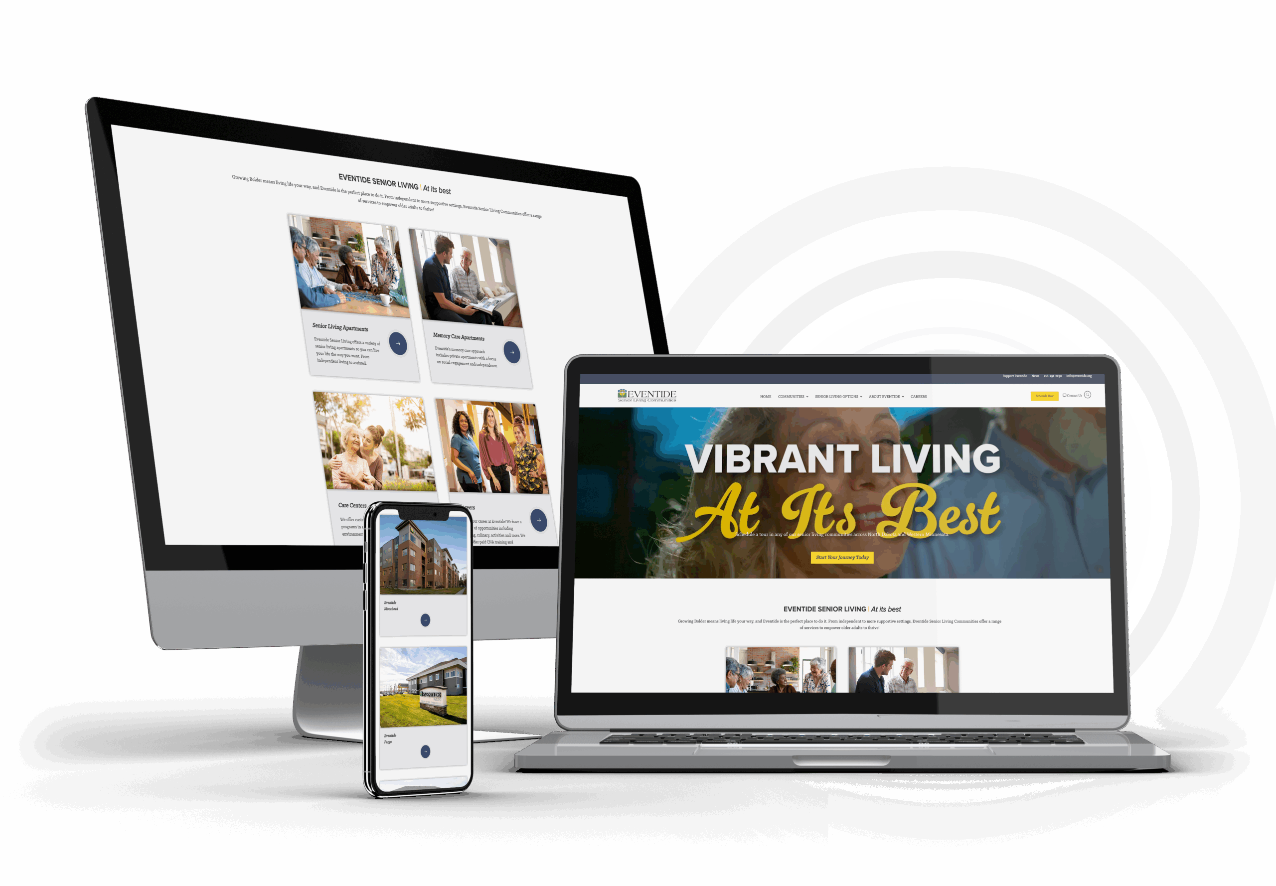 Multiple devices displaying website designs.
