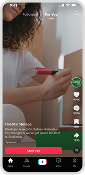 Mobile app interface with storage advertisement