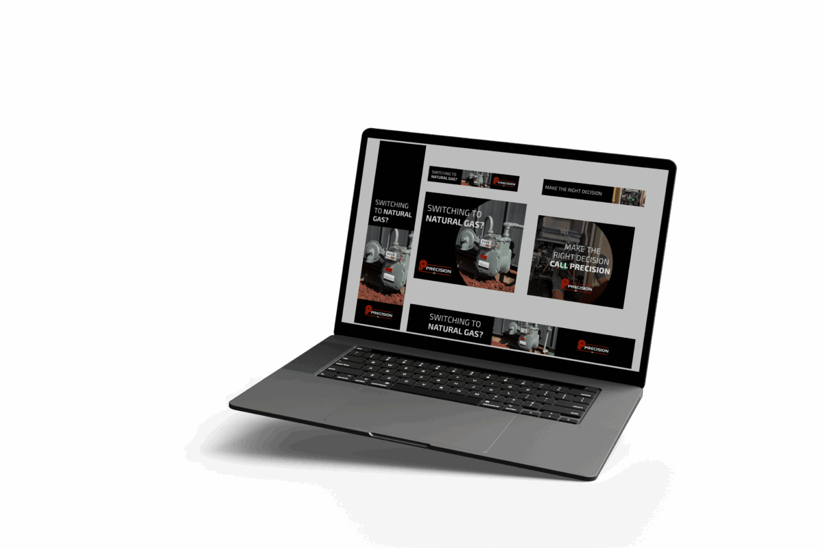 Laptop displaying marketing presentation slides