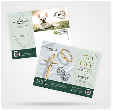 Jewelry advertisement with dog postcard