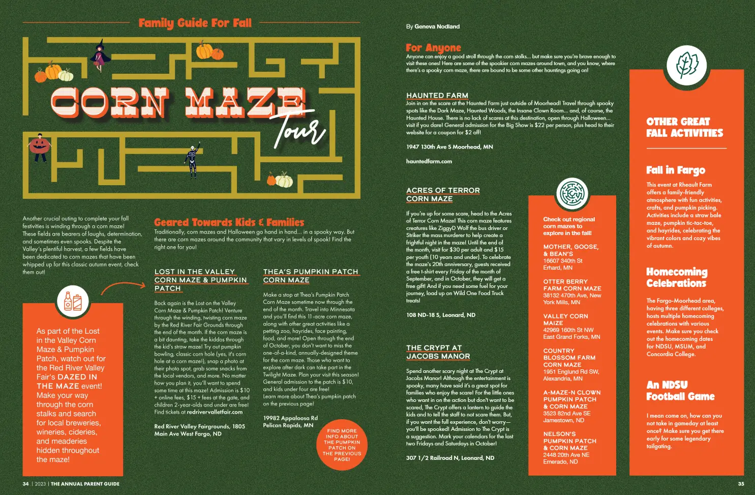 a green and orange brochure with text and images