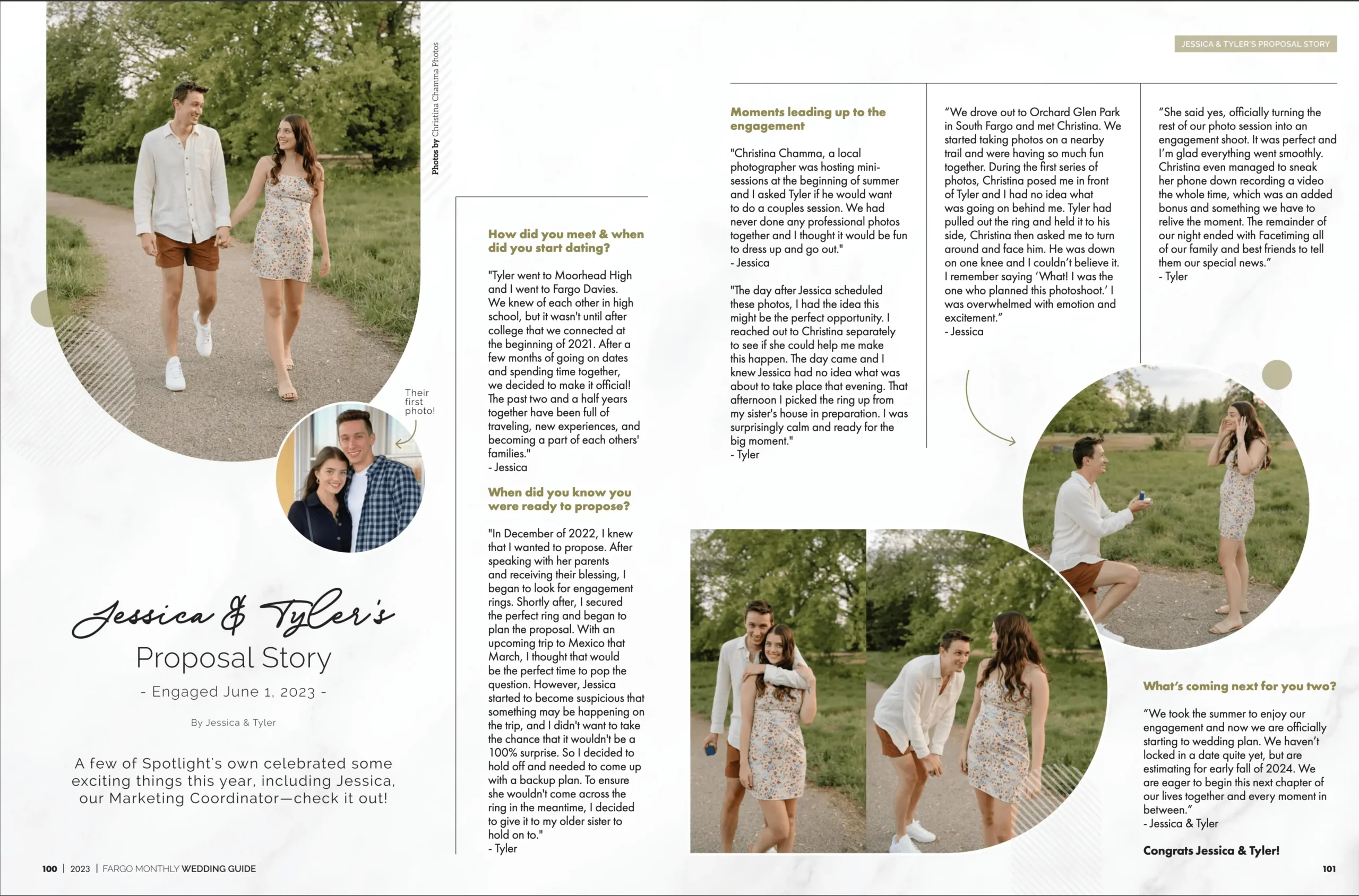 a page of a magazine with a couple of people walking