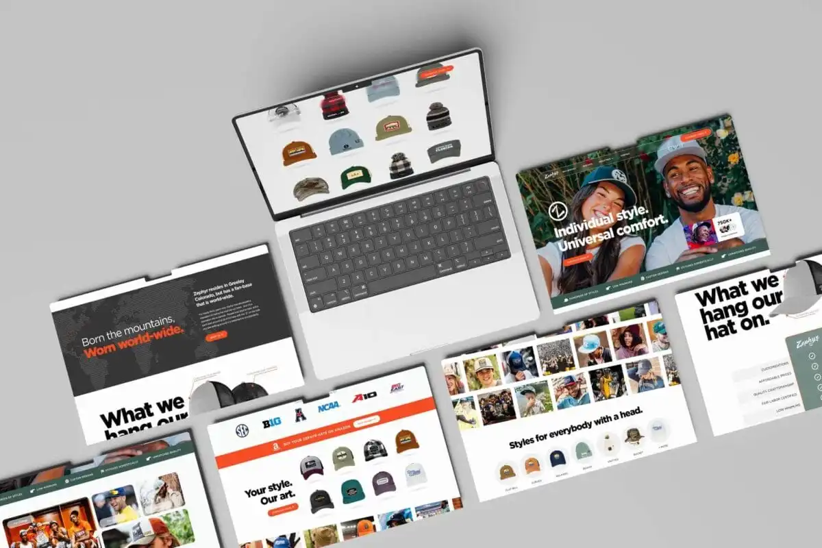 Laptop Displaying Various Hat Designs.