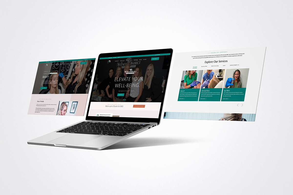 Laptop displaying multiple website pages