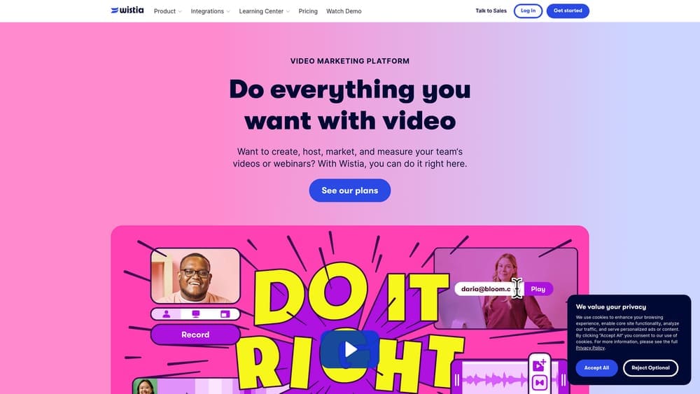 Screenshot Of Wistia Website Homepage
