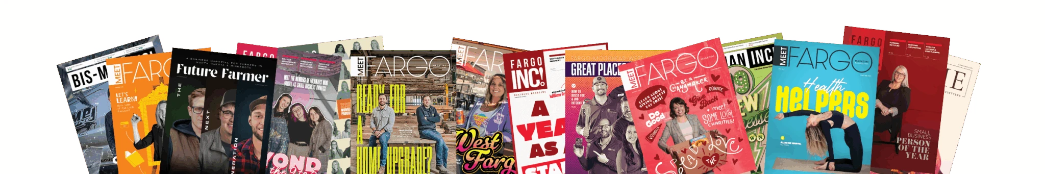Magazine Collage Of Local Magazine Covers Arranged In A Row Against A Bright Yellow Background.