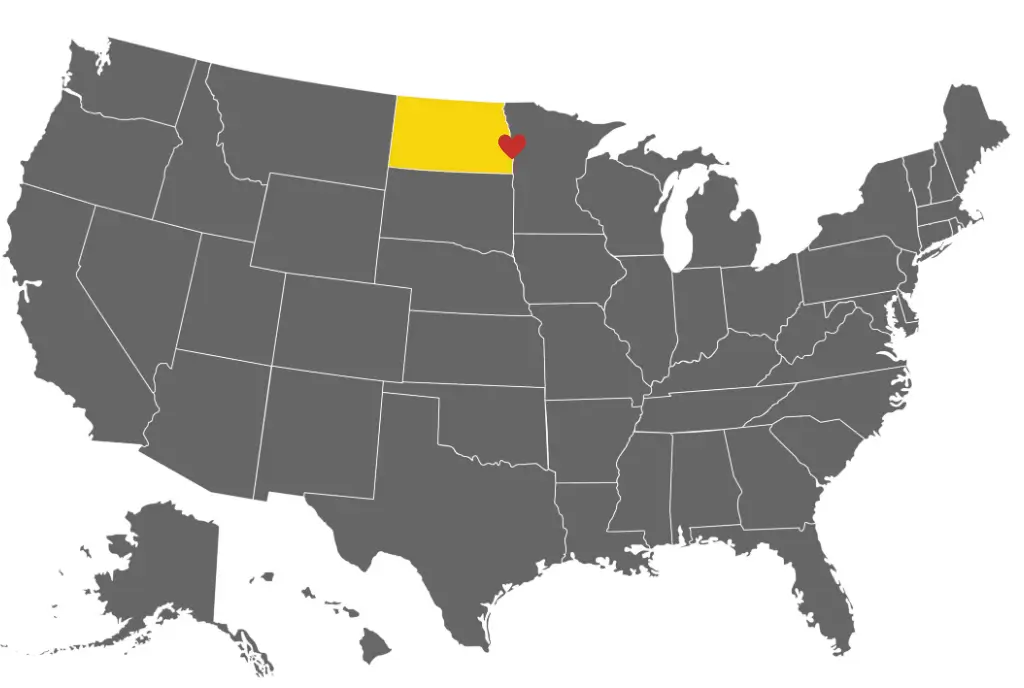 Minot, Nd Marketing Services A Map Of The United States With A Heart On It