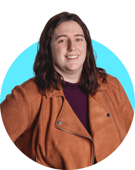 Person In Brown Jacket, Blue Background.