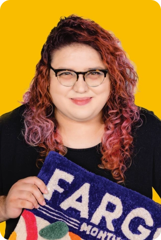 A Woman Holding A Blue Doormat